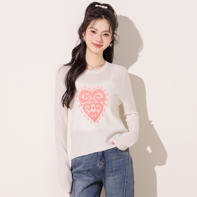 13841859.it ccaabb羊毛针织衫女秋季时尚印花圆领长袖女式打底衫毛衣