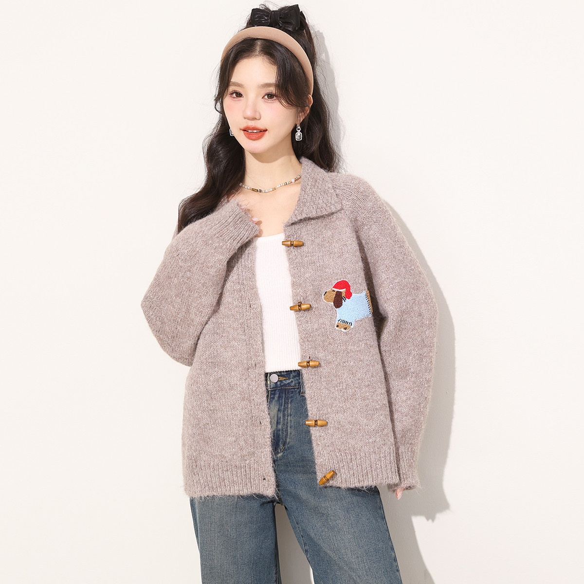 13841983.it CHOCOOLATE毛衣外套女秋季翻领长袖含羊毛甜美针织衫女