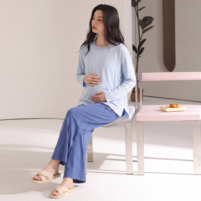 13842466.猫人简约纯棉月子服孕妈专属睡衣秋冬季产后便携哺乳家居服不勒肚