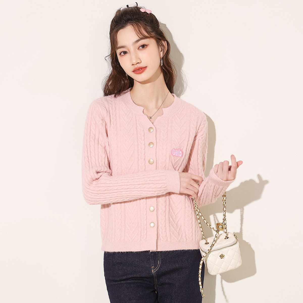 13841819.it ccaabb针织衫外套女秋季圆领长袖百搭休闲开衫毛衣女