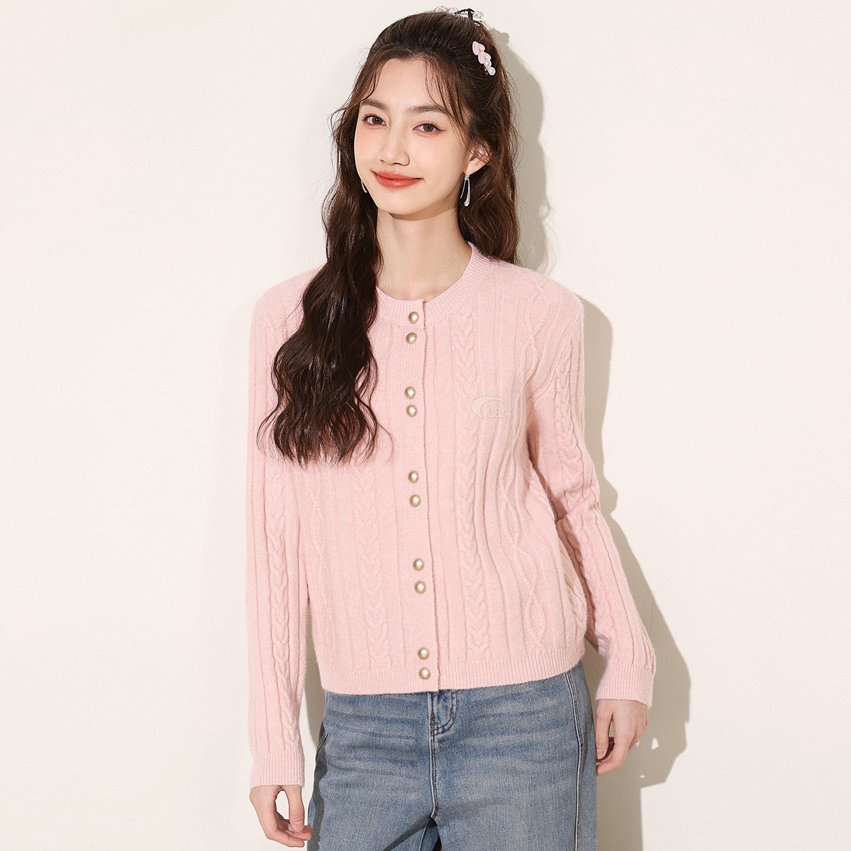 13841866.it ccaabb毛衣开衫女外套秋季时尚百搭圆领长袖针织衫女