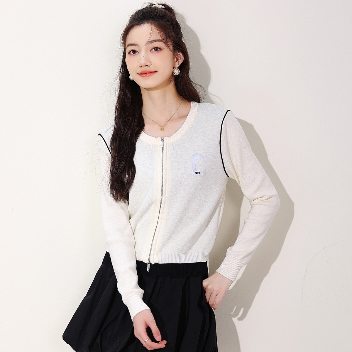 13841955.it CHOCOOLATE含羊毛拼接假两件针织开衫女秋季毛衣外套女