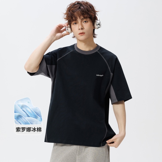 13842495.UDG潮流美式短袖撞色冰棉上衣男女同款T恤舒适打底短袖t恤男