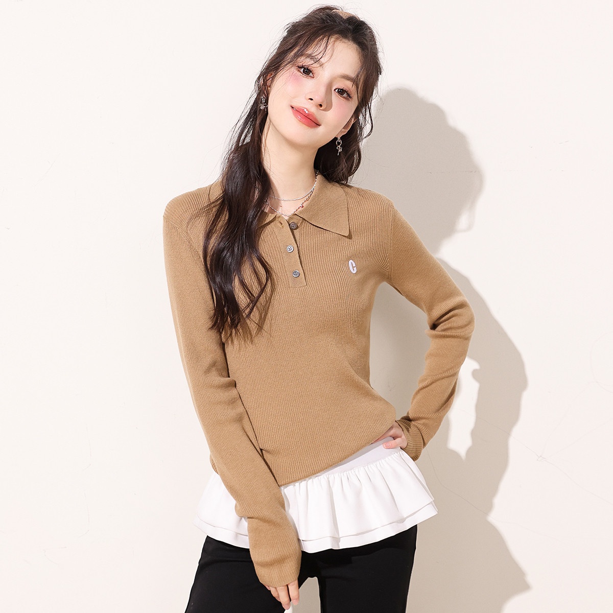 13841862.it ccaabb羊毛针织衫女秋季修身百搭长袖翻领女士打底衫衣毛