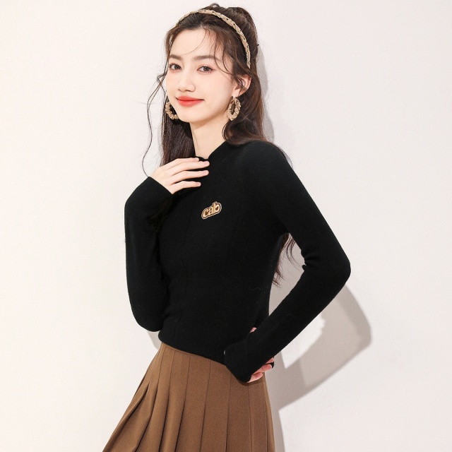 13841911.it ccaabb打底衫女秋季基础百搭长袖针织衫女纯羊毛衫