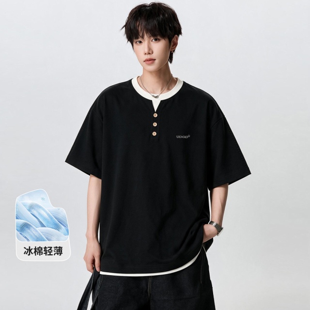 13842498.UDG假两件上衣透气潮流宽松t恤男夏季设计感美式上衣tT恤男