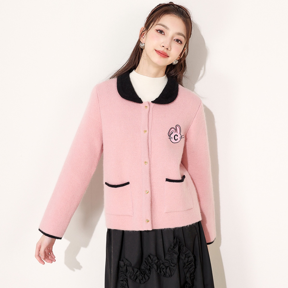 13841949.it CHOCOOLATE翻领含羊毛兔毛女秋季小香风针织开衫