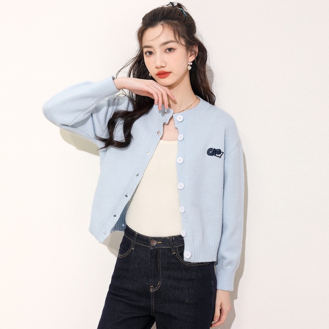 13841826.it ccaabb针织开衫毛衣女秋季圆领长袖针织衫外套女