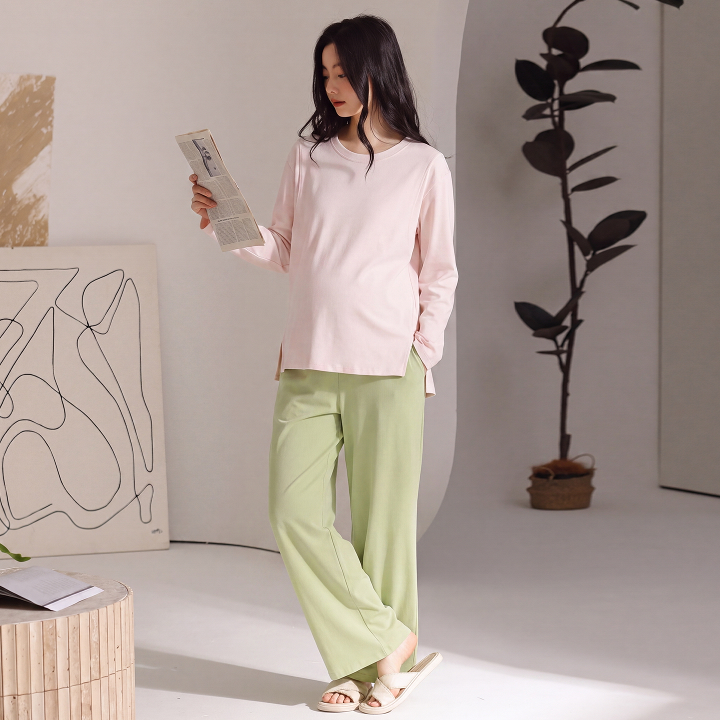 13842466.猫人简约纯棉月子服孕妈专属睡衣秋冬季产后便携哺乳家居服不勒肚