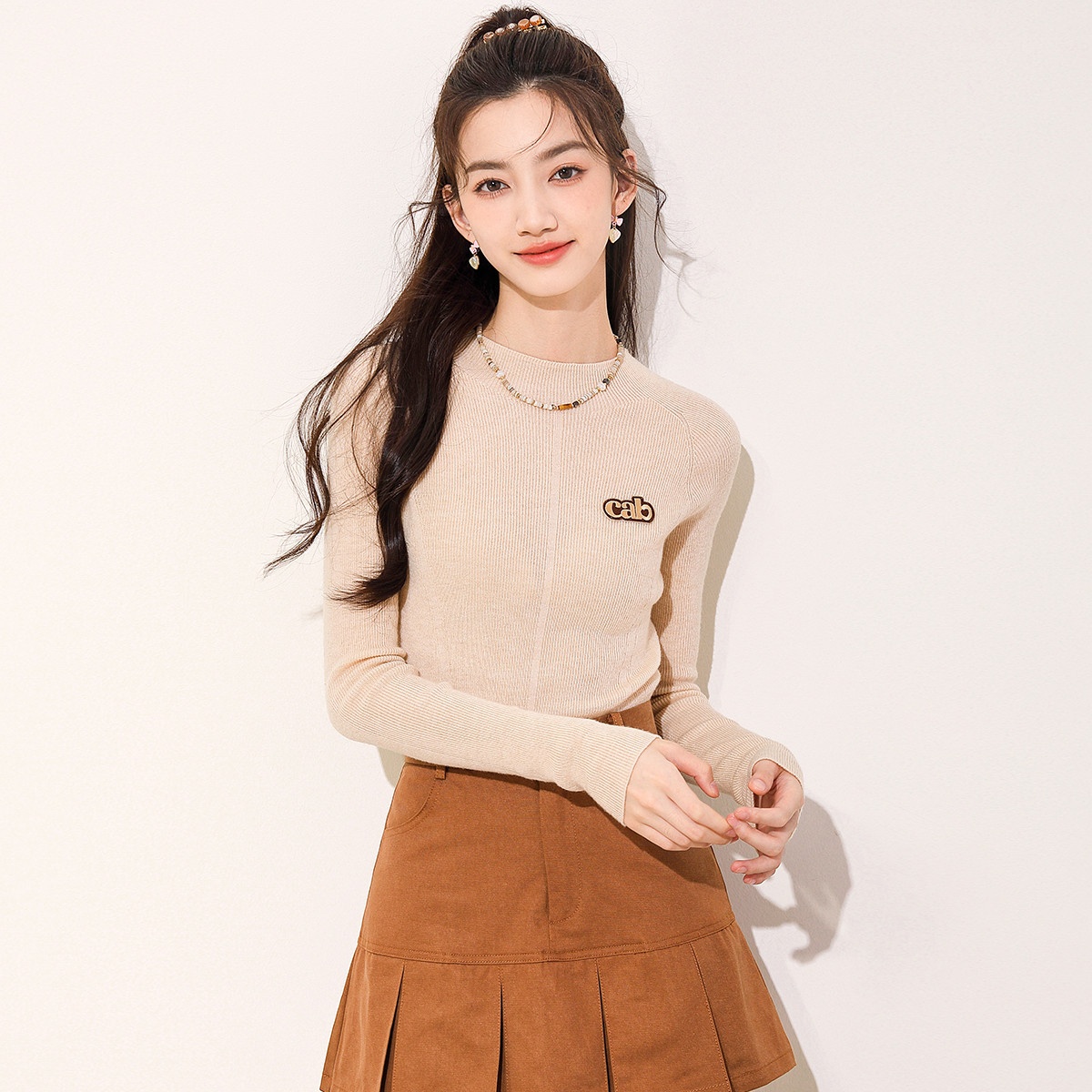 13841911.it ccaabb打底衫女秋季基础百搭长袖针织衫女纯羊毛衫
