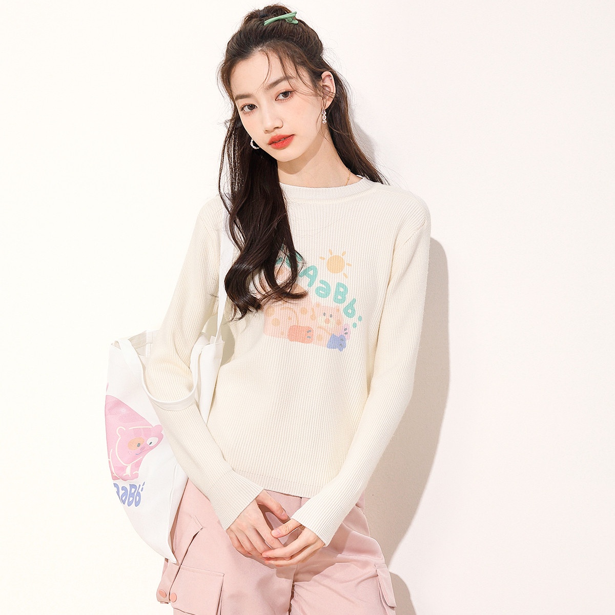 13841857.it ccaabb甜美可爱印花针织衫女秋季圆领长袖毛衣女