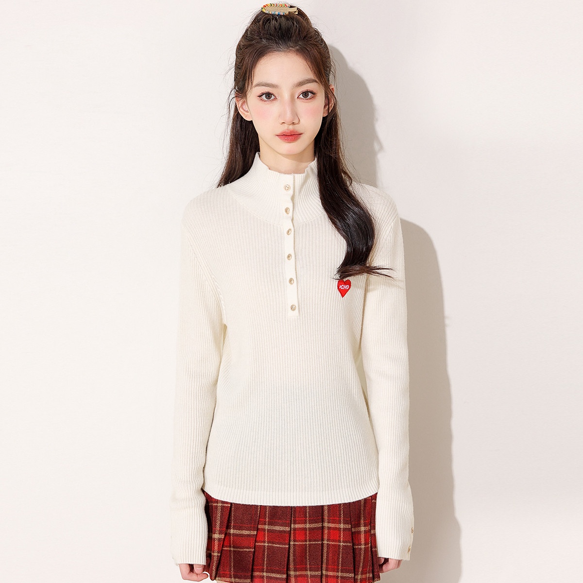 13841808.it CHOCOOLATE针织衫女秋季长袖高领毛衣女纯羊毛衫