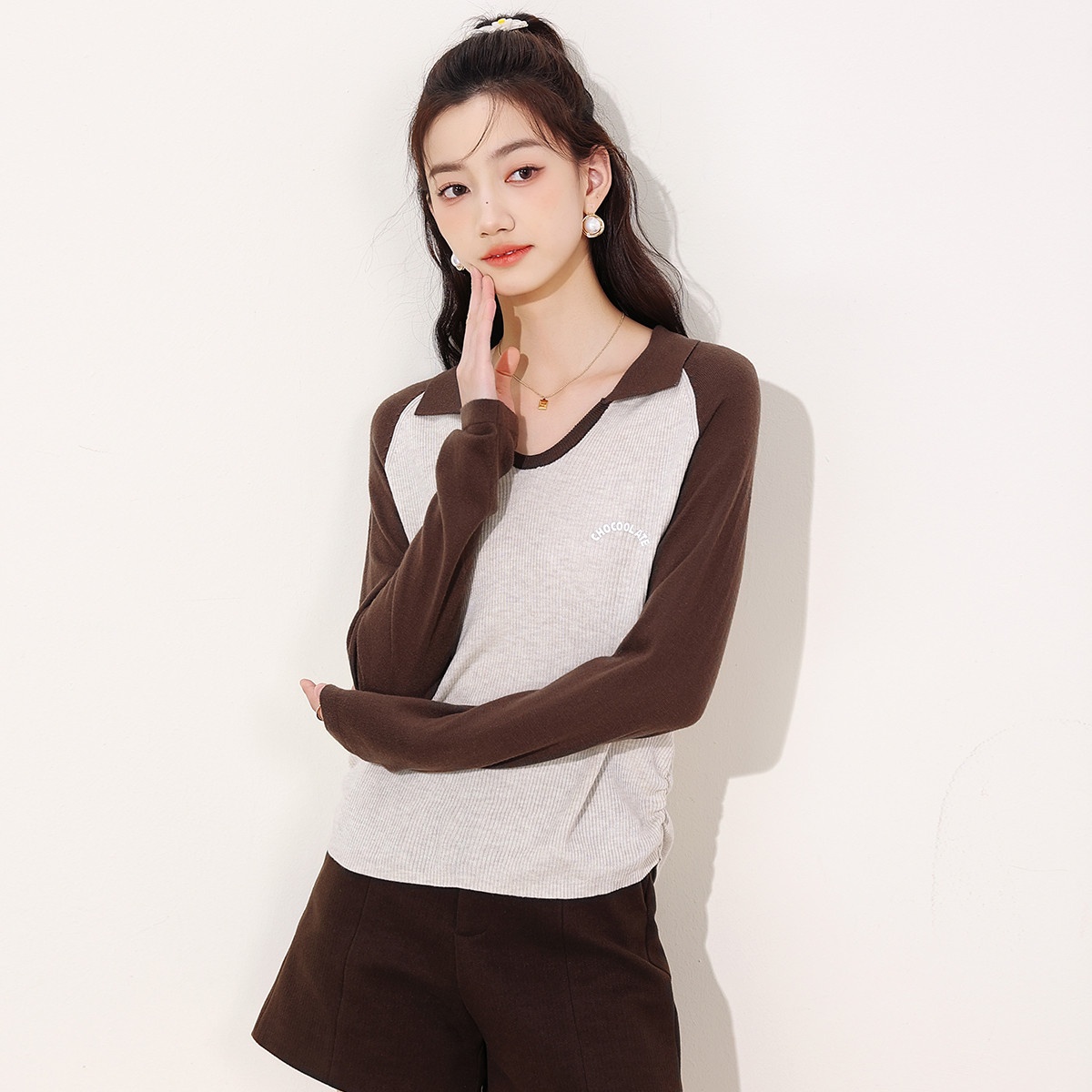 13841832.it CHOCOOLATE含羊毛桑蚕丝针织衫女秋季针织长袖t恤女