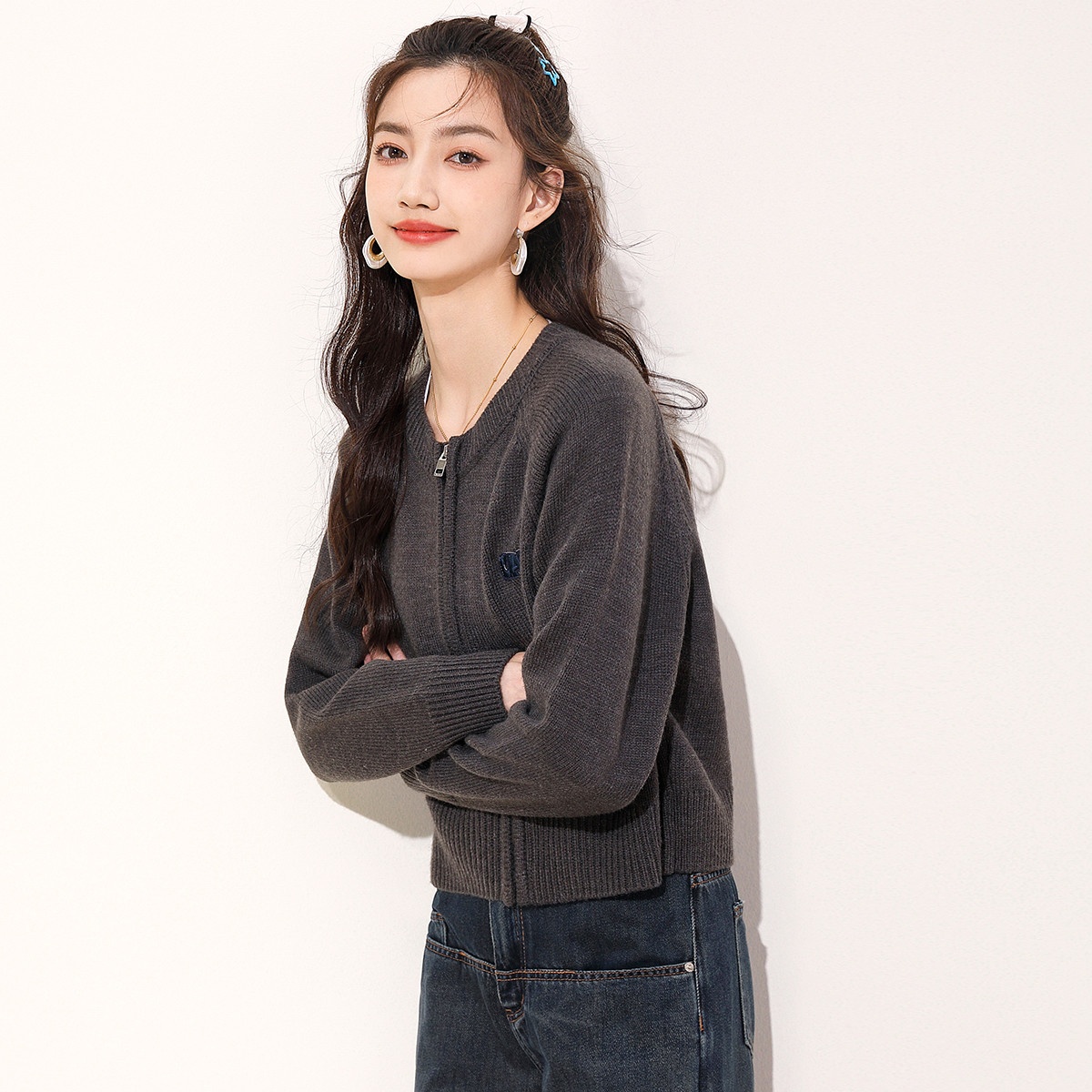 13841901.it ccaabb秋季毛衣开衫外套女小个子显瘦短款拉链毛衣外套