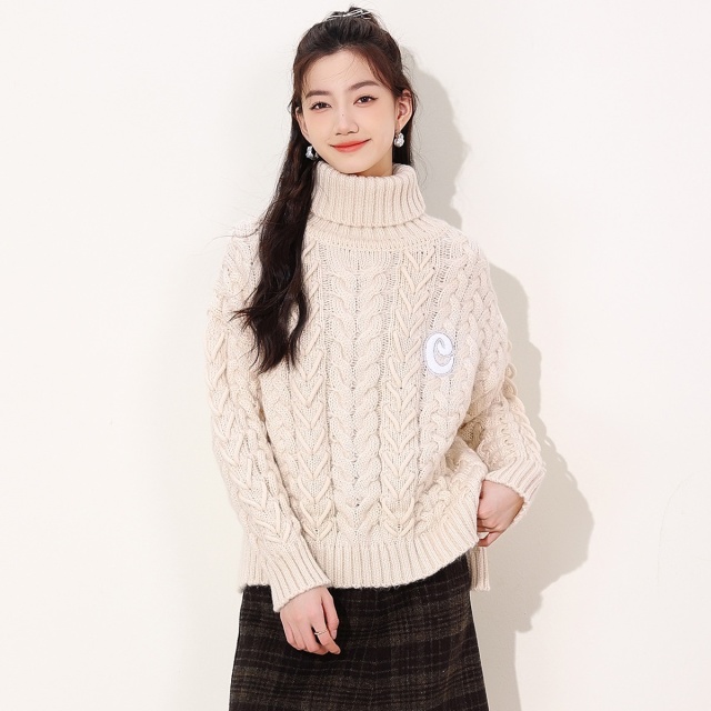 13842033.it ccaabb时尚绞花高领针织衫女秋保暖高级感针织毛衣女