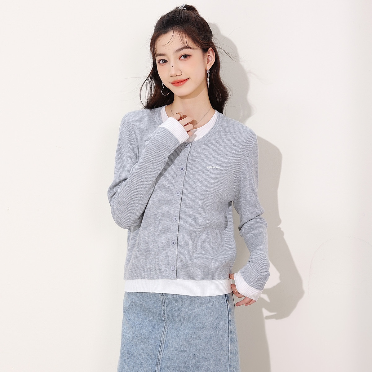 13841801.it CHOCOOLATE含羊毛针织开衫秋款假两件外套女
