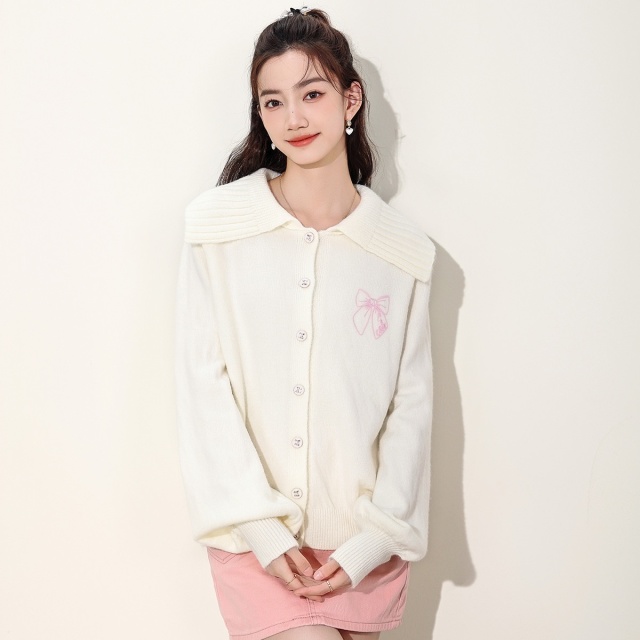 13841848.it ccaabb针织外套女秋时尚甜美大翻领长袖针织开衫毛衣