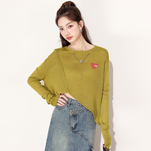 13841851.it ccaabb针织衫女秋季时尚不规则下摆小个子短款针织上衣女