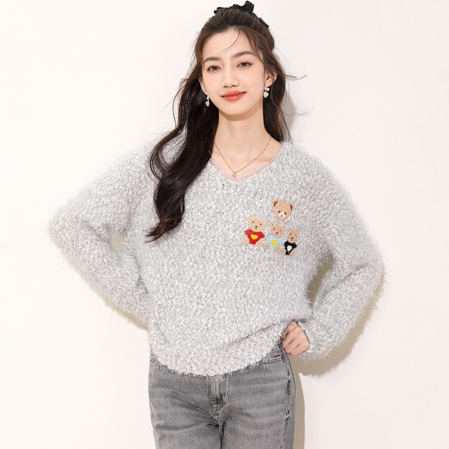 13841873.it ccaabb高级感时尚毛衣女长袖秋季宽松显瘦v领针织衫