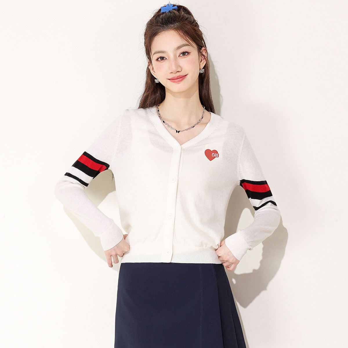 13848627.ccaabb羊毛针织衫女秋季百搭撞色条纹开衫女