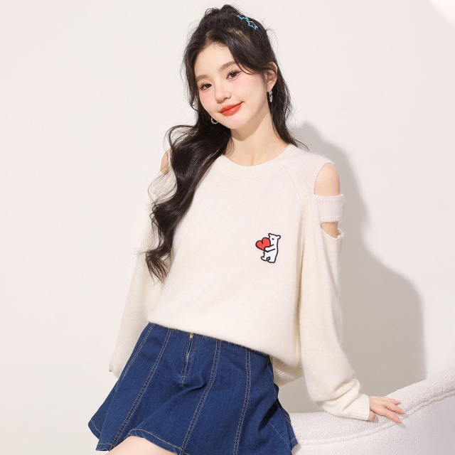 13848964.it CHOCOOLATE甜美时尚中长款含羊毛露肩针织衫毛衣女