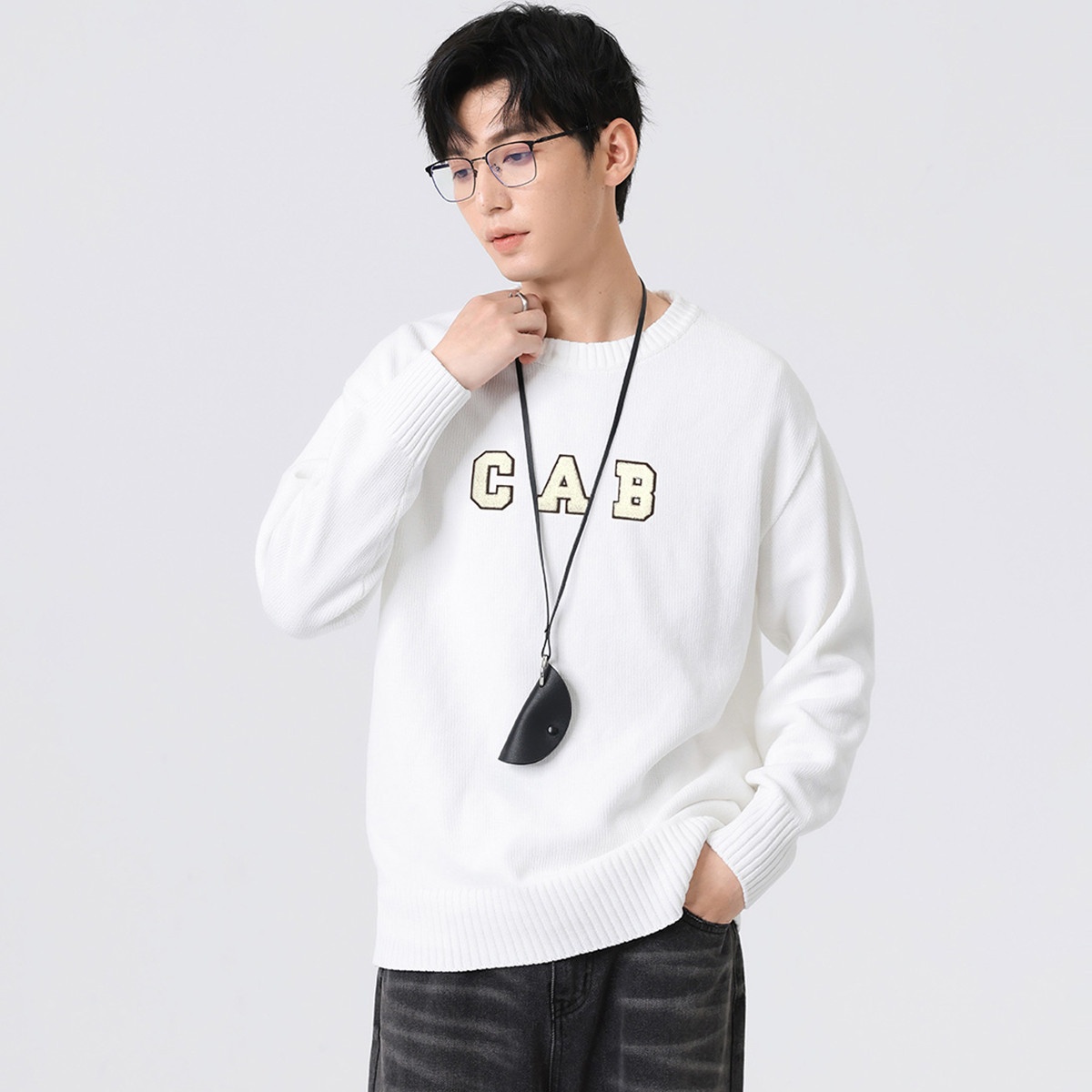 13848623.ccaabb秋冬男士套头毛衣纯色百搭潮流上衣男