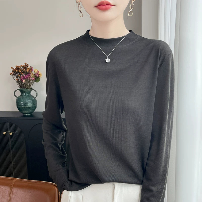 13850169.丹芙娅半高领针织衫薄款女内搭秋冬2026新款洋气打底上衣白色打底衫T恤