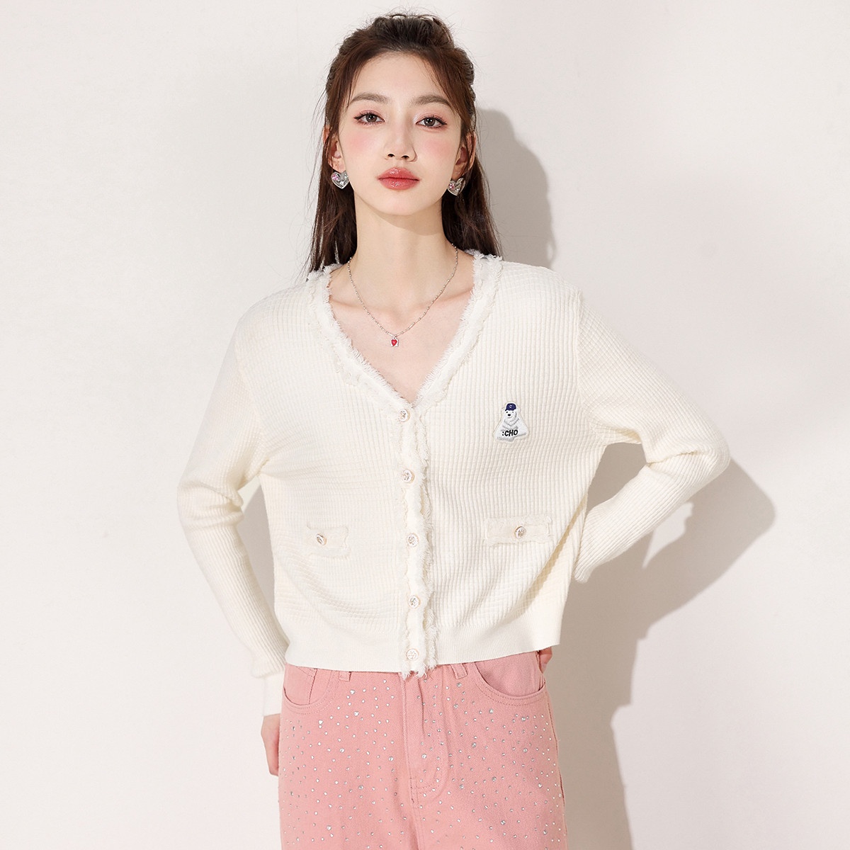 13848625.CHOCOOLATE针织外套女小个子短款长袖小香风针织开衫女