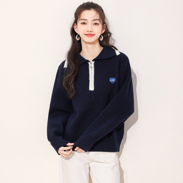 13848951.it ccaabb翻领套头针织毛衣女秋季时尚百搭长袖针织衫女