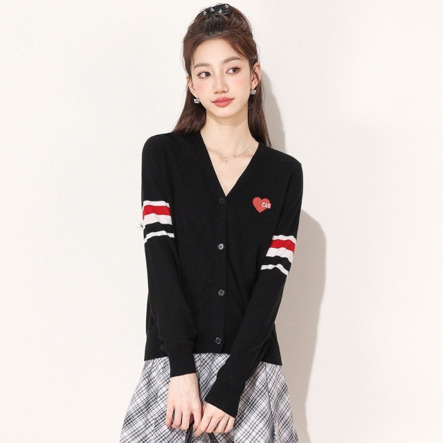 13848627.ccaabb羊毛针织衫女秋季百搭撞色条纹开衫女