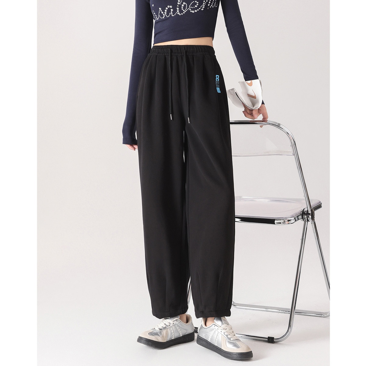 13848642.ccaabb休闲哈伦裤女秋季款中腰宽松百搭老爹裤直筒运动裤女
