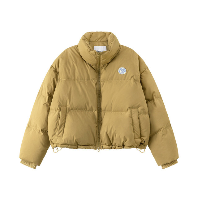 13850406.昂诺字母贴布绣羽绒服女冬90鸭绒立领宽松外套