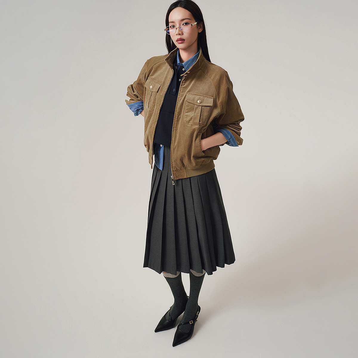 13850414.昂诺立领多口袋外套女秋拉链长袖休闲夹克上衣