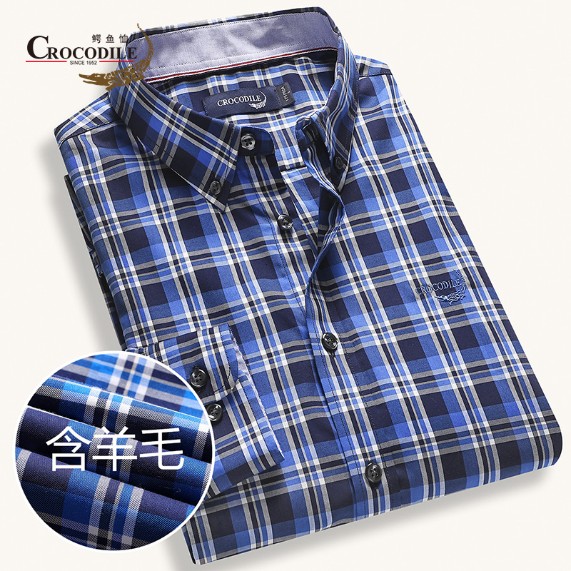 7136939.鳄鱼恤【棉+羊毛】秋冬高品质羊毛面料基础百搭男士长袖衬衫男