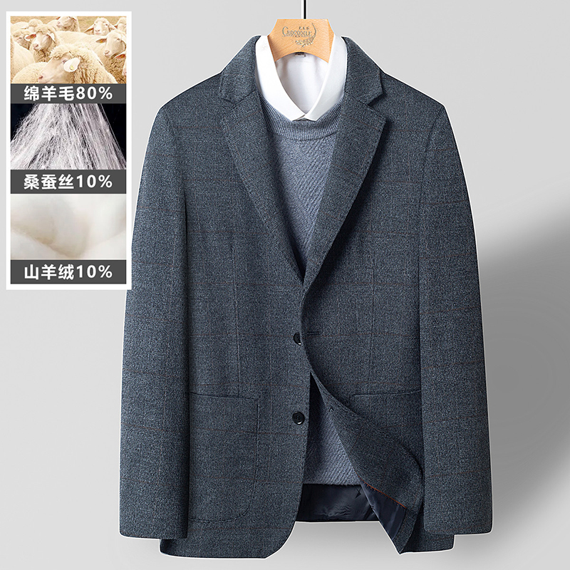 7139338.鳄鱼恤鳄鱼恤【羊绒+羊毛】秋冬新品商务暗格纹柔软舒适男式毛呢西服男