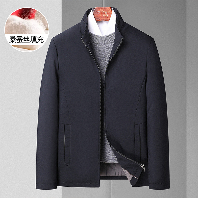 7143206.鳄鱼恤鳄鱼恤专柜款秋冬新品商务立领含桑蚕丝+棉填充男式棉服外套男