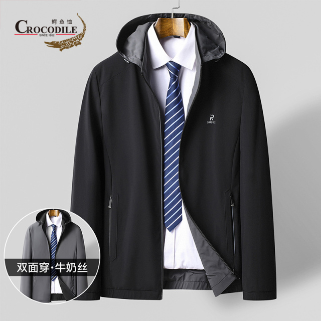 7153753.鳄鱼恤鳄鱼恤专柜款春夏新品双面穿基础百搭男士牛奶丝夹克外套男