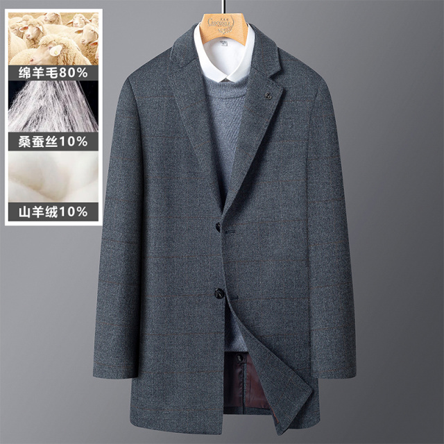 7193105.鳄鱼恤【羊绒+羊毛】秋冬商务暗格纹西服领中长款男式毛呢大衣男