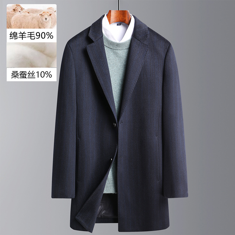 7197431.鳄鱼恤羊毛+含桑蚕丝秋冬新品商务休闲舒适西服领男士毛呢大衣