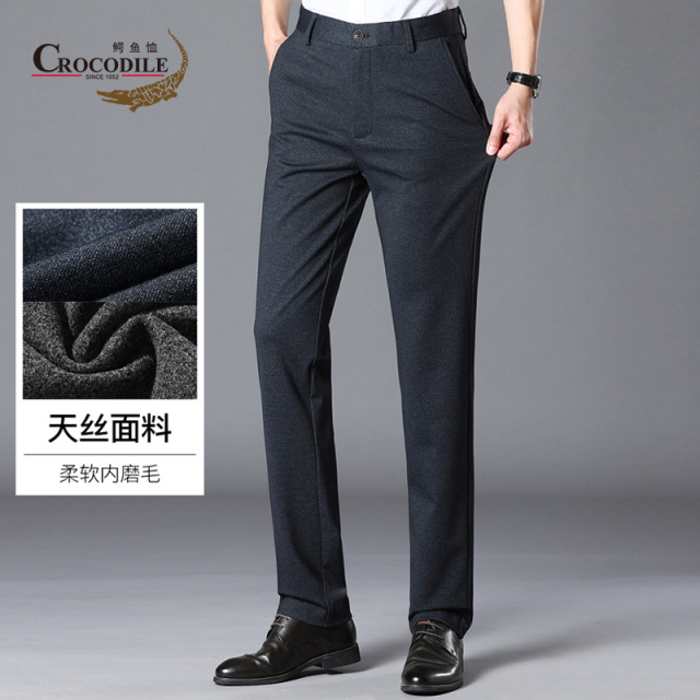 7197465.鳄鱼恤秋冬专柜款天丝内磨毛面料舒适百搭商务男士休闲裤男