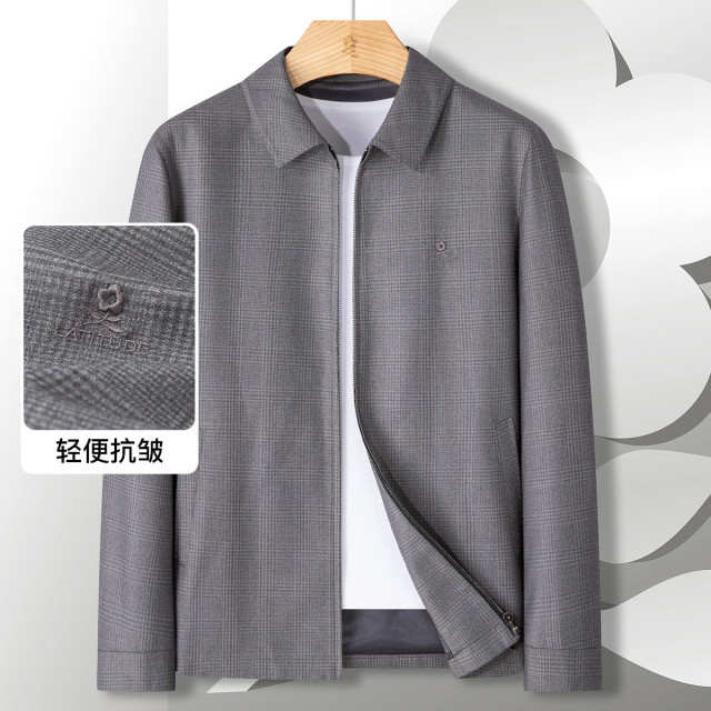 7316705.梦特娇暗格纹经典商务翻领夹克外套