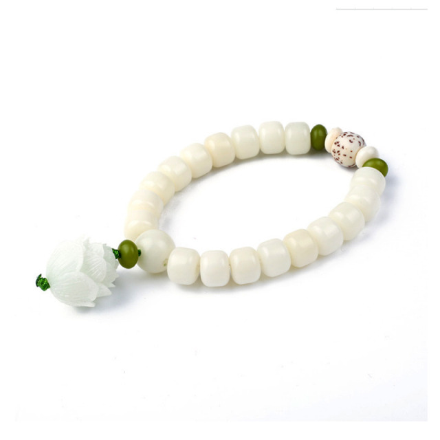12631011.晶芭莎 清雅脱俗天然白玉菩提莲花手链