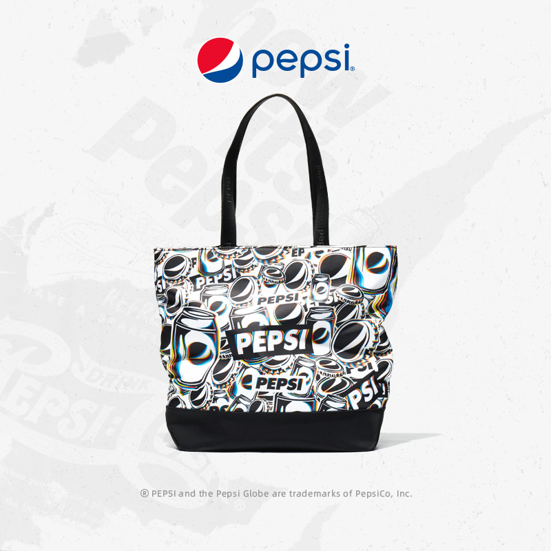 7143731.Pepsi百事 托特包印花尼龙单肩包动感潮酷大满罐手提包大容量