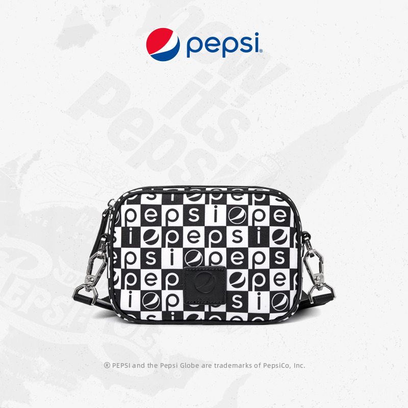 7319206.Pepsi百事 新款时尚休闲简约印花动感单肩斜挎包印花格子小方包