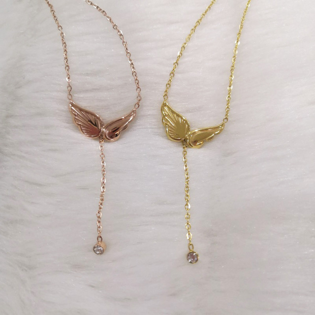 9978949.晶芭莎 钛钢新款天使之翼项链女in小众设计感翅膀流苏项链不掉色