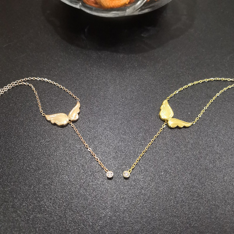 9978949.晶芭莎 钛钢新款天使之翼项链女in小众设计感翅膀流苏项链不掉色