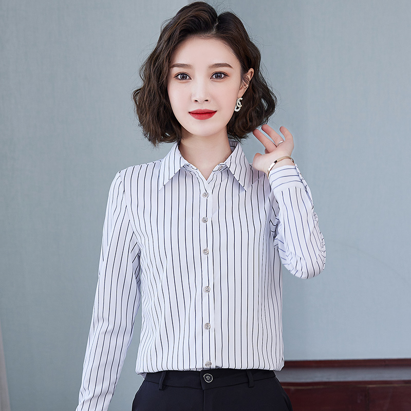 7398803.七玻威春秋条纹衬衫女长袖纯棉休闲百搭打底衫【七玻威女装1】