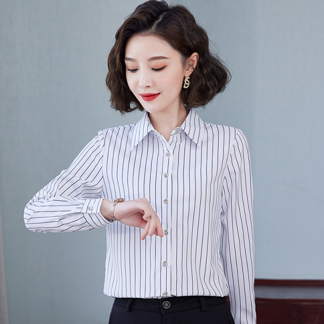 7398803.七玻威春秋条纹衬衫女长袖纯棉休闲百搭打底衫【七玻威女装1】