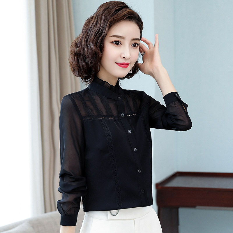7434710.七玻威春秋新款网纱女式优雅气质长袖衬衫【七玻威女装1】
