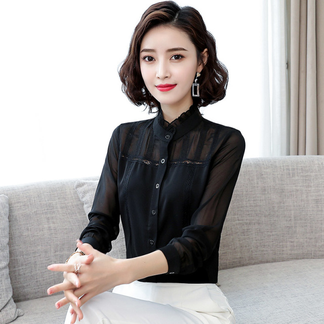 7434710.七玻威春秋新款网纱女式优雅气质长袖衬衫【七玻威女装1】
